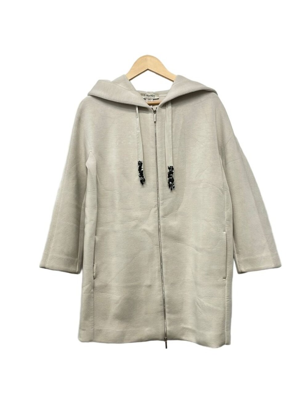 Max Mara S Coat S Beige Long Sleeve Zip Up Beads Spring Autumn